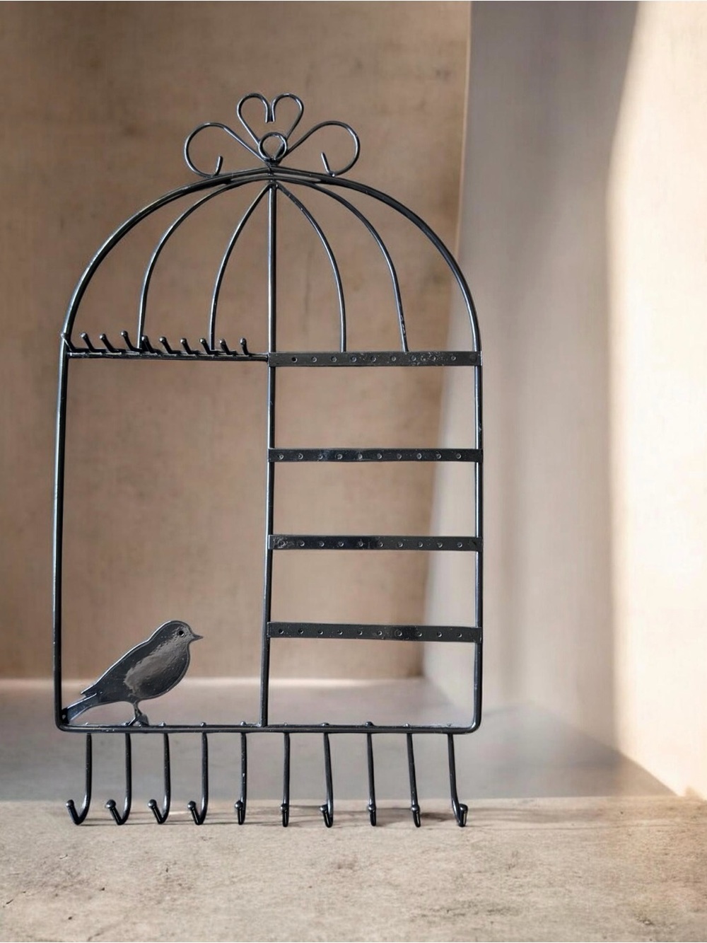 Black Decorative Bird Cage Wall Jewelry Organizer